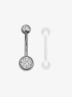 Steel Silver Gem Navel Barbell & Retainer 2 Pack