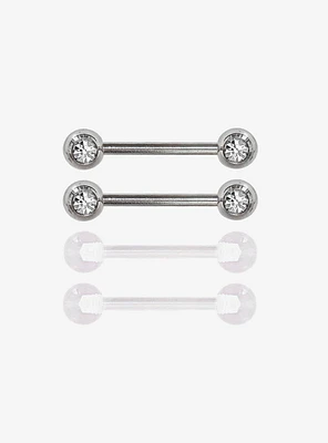 Steel Silver CZ Nipple Barbell & Retainer 4 Pack