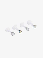 Silicone CZ Gem Labret Stud 4 Pack