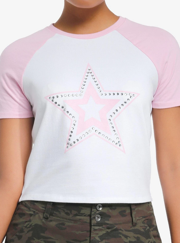 Sweet Society Rhinestone Star Girls Crop Baby Raglan T-Shirt