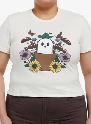 Thorn & Fable Ghost Flowers Girls Crop T-Shirt Plus