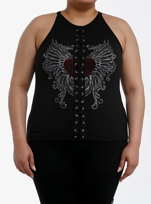 Social Collision Winged Heart Lace-Up Girls Tank Top Plus