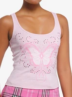 Social Collision Pink Butterfly Rhinestone Girls Racerback Tank Top