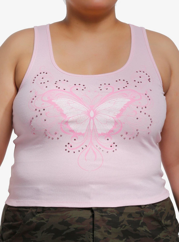 Social Collision Pink Butterfly Rhinestone Girls Racerback Tank Top Plus