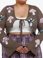 Thorn & Fable Mushrooms Tie-Front Girls Crop Cardigan Plus