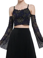 Cosmic Aura Dark Floral Girls Cold Shoulder Top