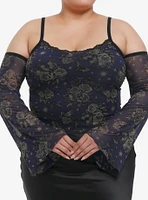 Cosmic Aura Dark Floral Girls Cold Shoulder Top Plus