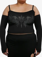 Social Collision Rhinestone Winged Heart Dagger Girls Tank Top With Arm Warmers Plus