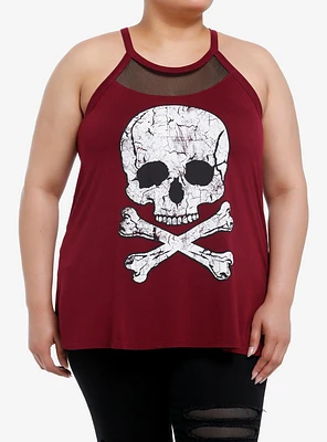 Social Collision Skull Fishnet Panel Girls Tank Top Plus