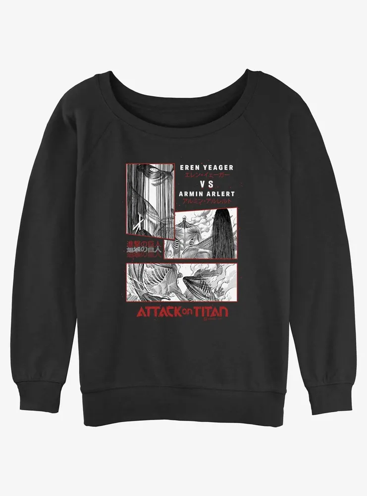 Attack on Titan Eren vs Armin Womens Slouchy Sweatshirt