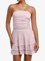 Sweet Society Pink Lace Ruffle Strapless Dress