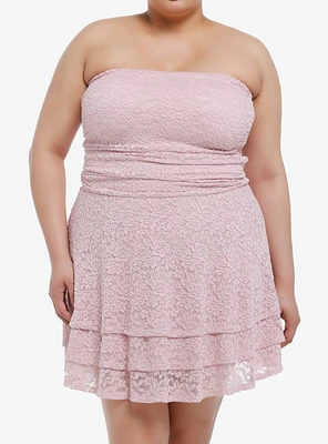 Sweet Society Pink Lace Ruffle Strapless Dress Plus