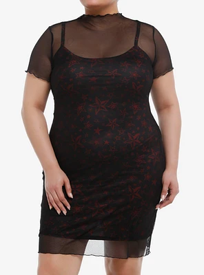 Social Collision Red & Black Star Twofer Cami Dress Plus