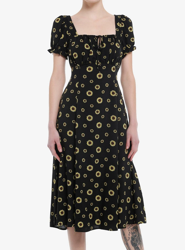 Thorn & Fable Yellow Sunflower Empire Midi Dress