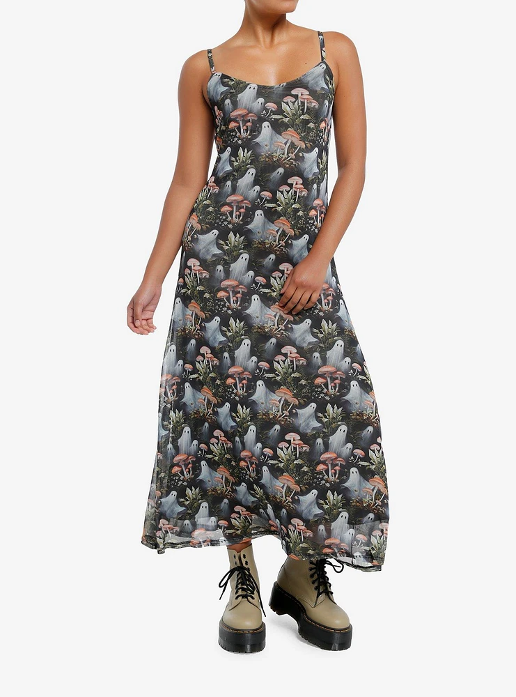 Thorn & Fable Mushrooms Ghosts Strappy Midaxi Dress