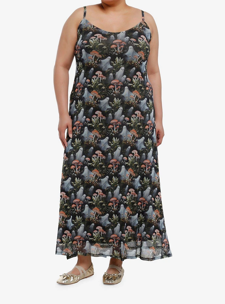 Thorn & Fable Mushrooms Ghosts Strappy Midaxi Dress Plus