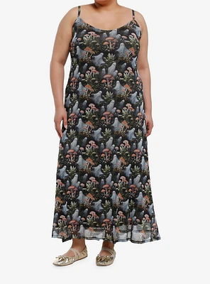 Thorn & Fable Mushrooms Ghosts Strappy Midaxi Dress Plus