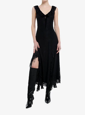 Cosmic Aura Black Lace Slit Maxi Dress
