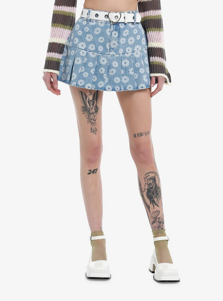 Sweet Society Daisy Heart Belt Denim Mini Skirt