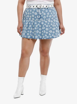 Sweet Society Daisy Heart Belt Denim Mini Skirt Plus