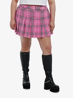 Sweet Society Pink Plaid Pleated Skirt Plus