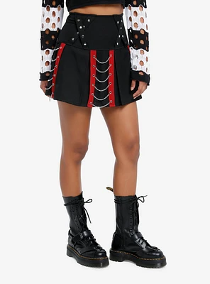 Social Collision Black & Red Chains Pleated Skirt