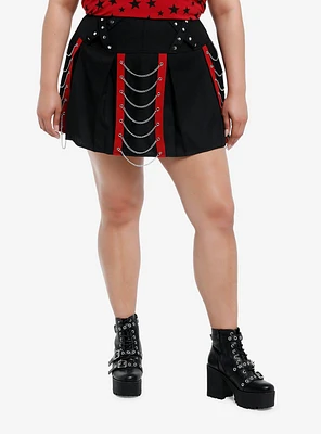 Social Collision Black & Red Chains Pleated Skirt Plus