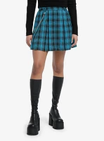 Teal & Black Plaid Pleated Skirt