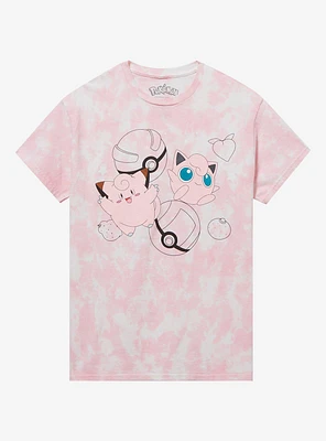 Pokemon Clefairy & Jigglypuff Pink Wash Boyfriend Fit Girls T-Shirt