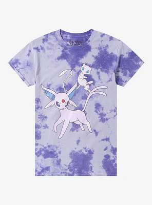 Pokemon Mew & Espeon Tie-Dye Boyfriend Fit Girls T-Shirt