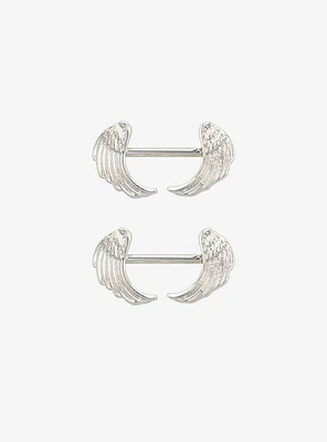 14G Steel Silver Wings Nipple Barbell 2 Pack