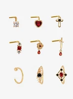 Steel Gold Goth Dagger Cross Nose Stud & Hoop 9 Pack