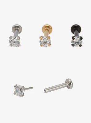 16G Steel Basic Metal CZ Labret Stud 3 Pack