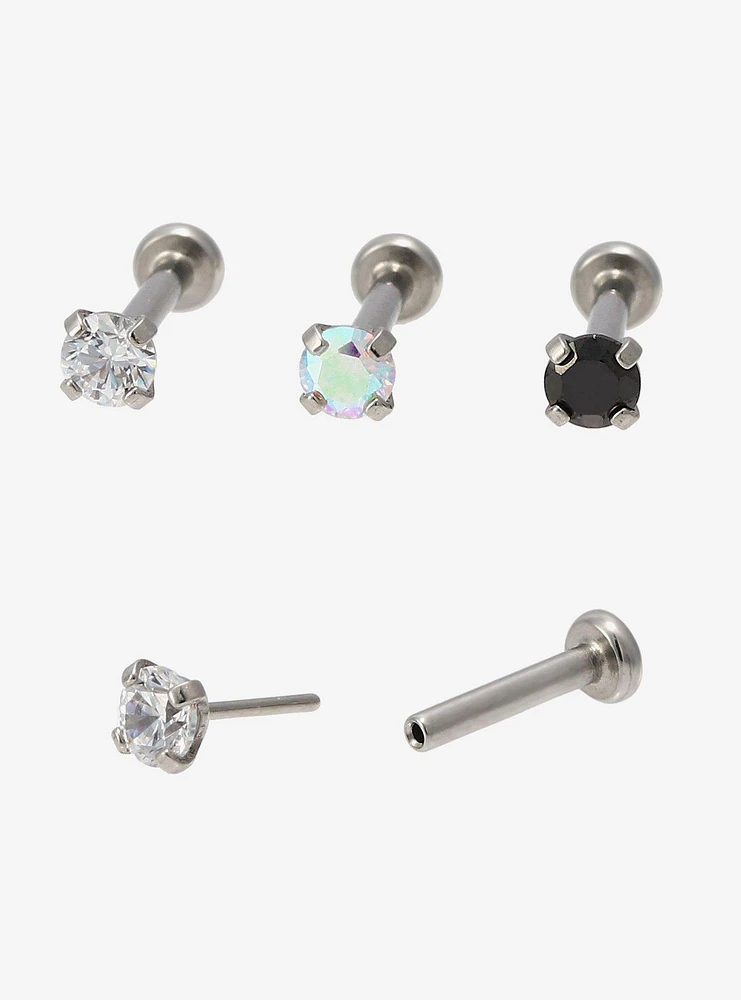 16G Steel Basic Gem Labret Stud 3 Pack