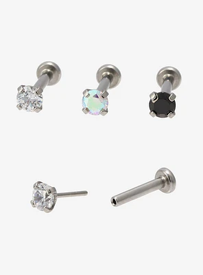 16G Steel Basic Gem Labret Stud 3 Pack