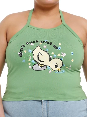 Sweet Society Don't Duck With Us Green Girls Halter Top Plus