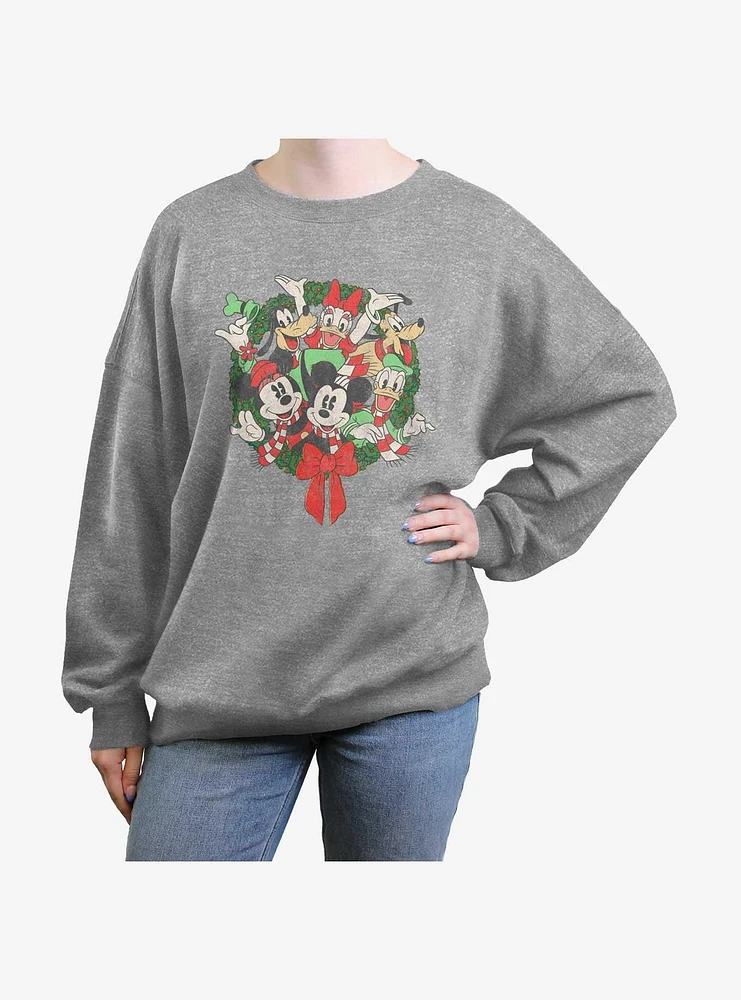 Disney Mickey Mouse & Friends Holiday Wreath Girls Oversized Sweatshirt