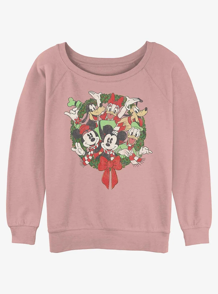 Disney Mickey Mouse & Friends Holiday Wreath Girls Slouchy Sweatshirt