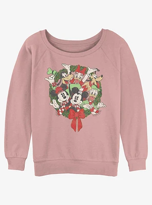Disney Mickey Mouse & Friends Holiday Wreath Girls Slouchy Sweatshirt