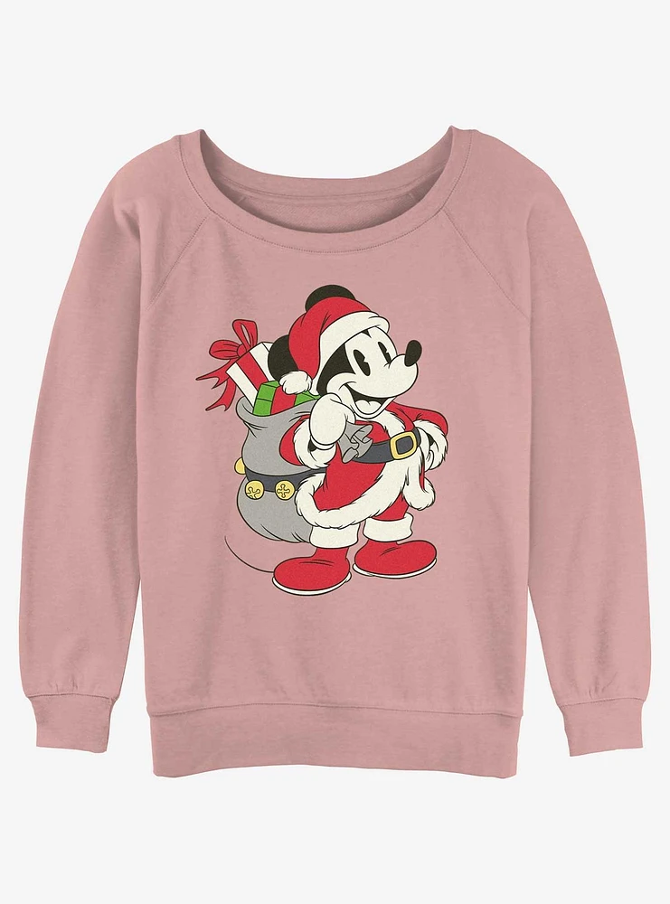 Disney Mickey Mouse Santa Claus Ready To Go Girls Slouchy Sweatshirt