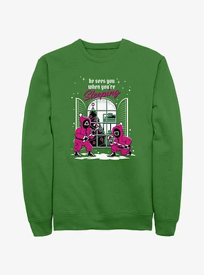 Squid Game All Seeing Pink Soldiers Christmas Sweatshirt