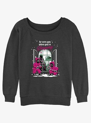 Squid Game All Seeing Pink Soldiers Christmas Girls Slouchy Sweatshirt