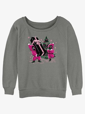 Squid Game Holiday Presents Pink Soldiers Girls Slouchy Sweatshirt