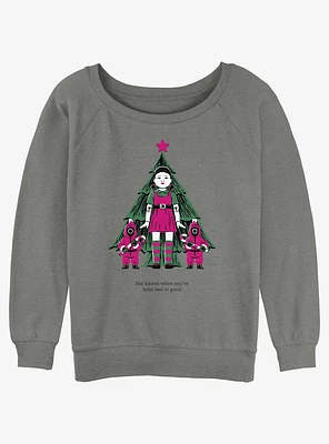 Squid Game Christmas Young-Hee Doll Knows Girls Slouchy Sweatshirt