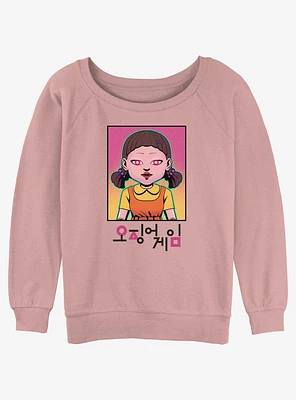 Squid Game Neon Young-Hee Doll Girls Slouchy Sweatshirt
