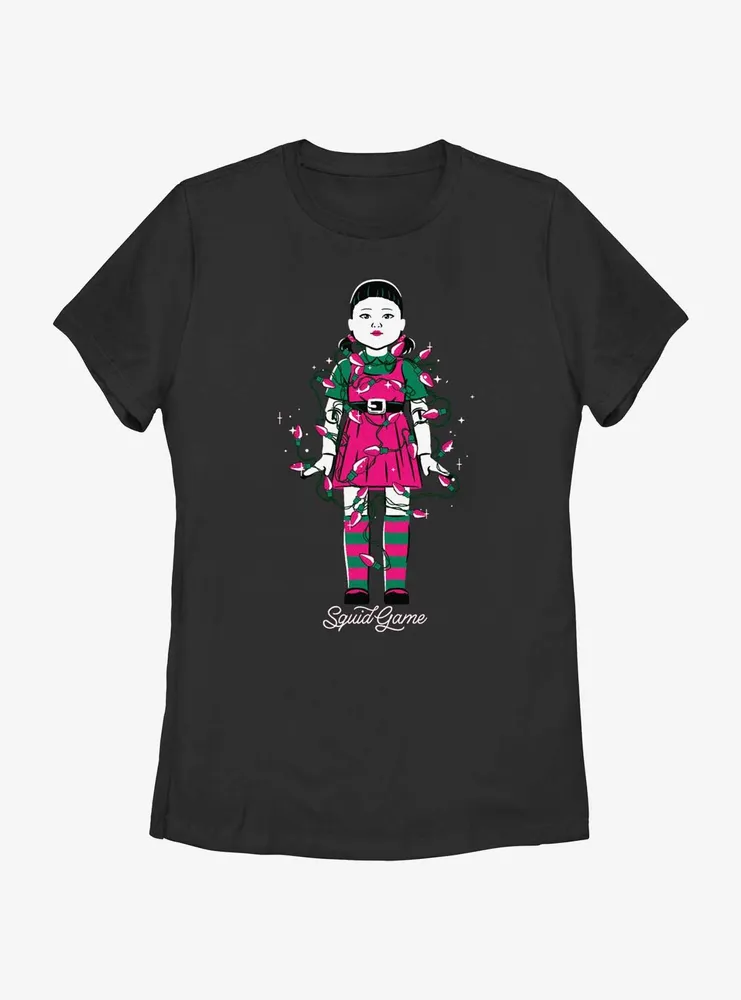 Squid Game Young-Hee Doll Christmas Lights Womens T-Shirt