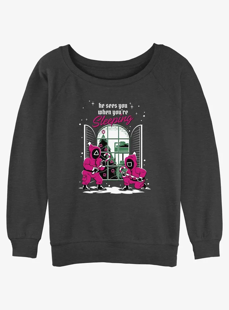 Squid Game All Seeing Pink Soldiers Christmas Womens Slouchy Sweatshirt