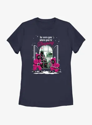 Squid Game All Seeing Pink Soldiers Christmas Womens T-Shirt