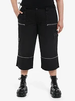 Social Collision Black Stud Grommet Zip-Off Cargo Shorts Plus