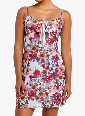 Light Blue Floral Allover Print Slip Dress